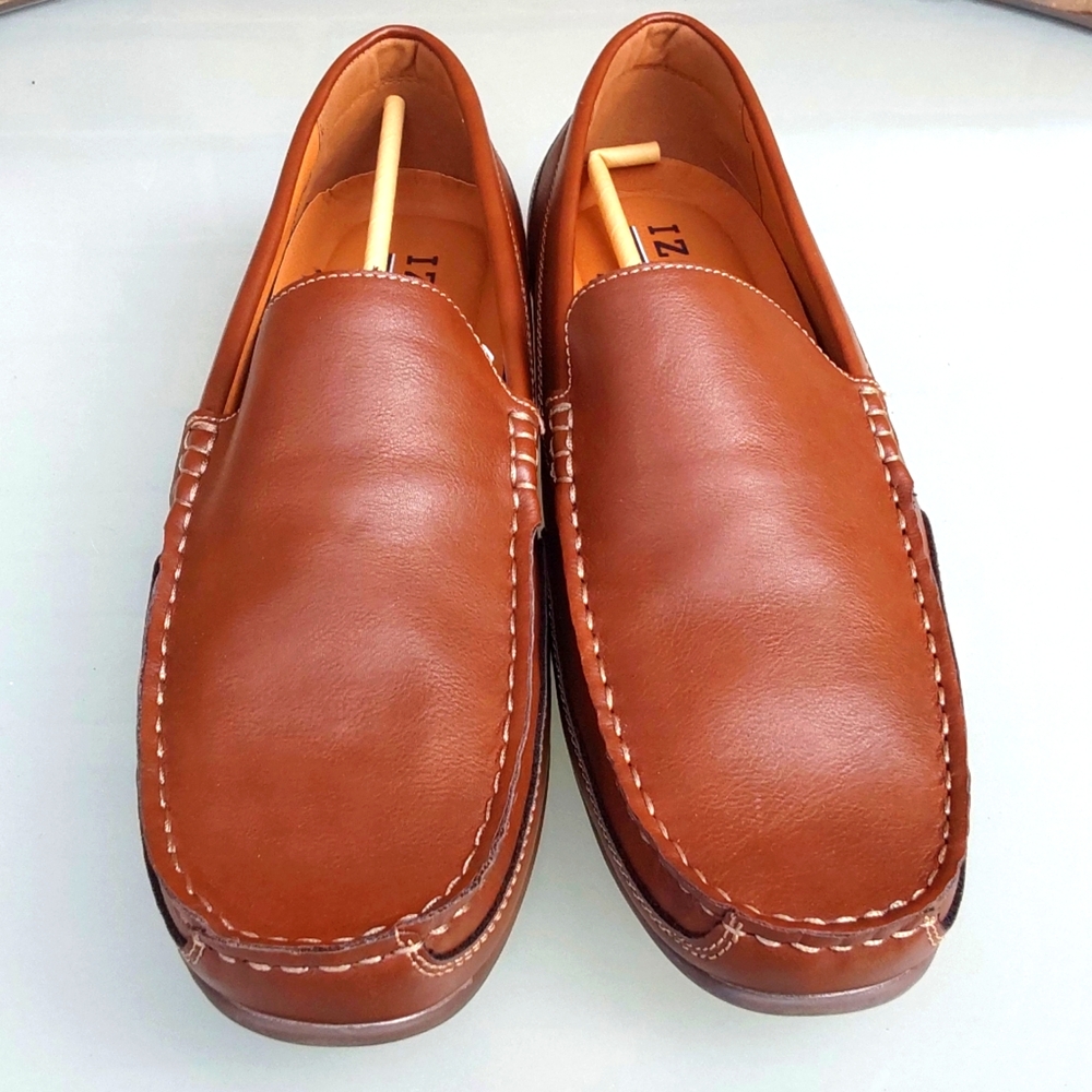 Izod Baxter Slip-on Moccasins Dark Tan Memory Foam Comfort Men's  13 Vegan Shoe